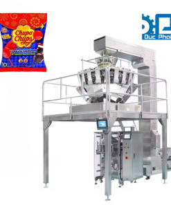 Máy đóng gói kẹo mút túi bụng máng cổ áo cân định lượng Rotary cấp liệu tự động