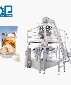 Máy đóng gói phồng tôm túi zip cân Rotary cấp liệu tự động